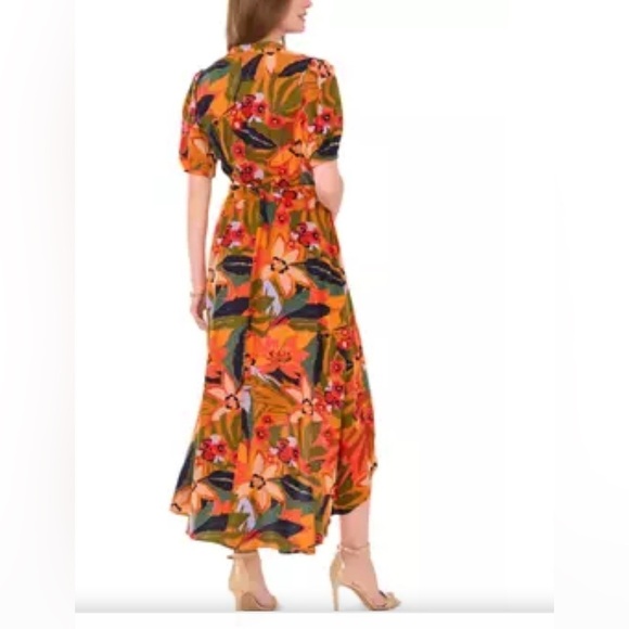 MSK Split-Neck Puff-Sleeve High-Low Dress women’s Sz L Floral Boho NWT - Picture 2 of 8
